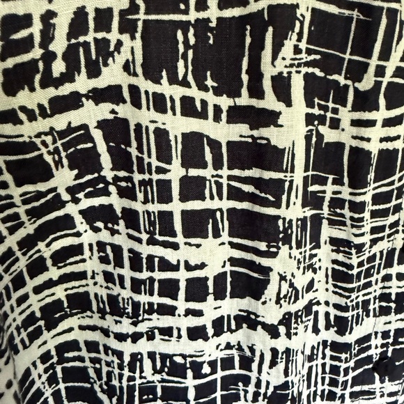 Tweeds Navy White Abstract Print 100% Linen Button Down Blouse Plus Size 3X - Picture 4 of 11